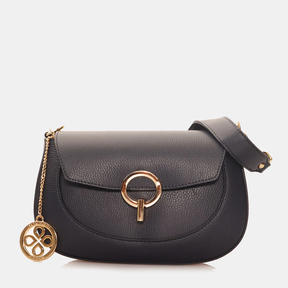 Borsa a Spalla con Tracolla VIAVERDI in Pelle Blu Made in Italy linea Montalcino