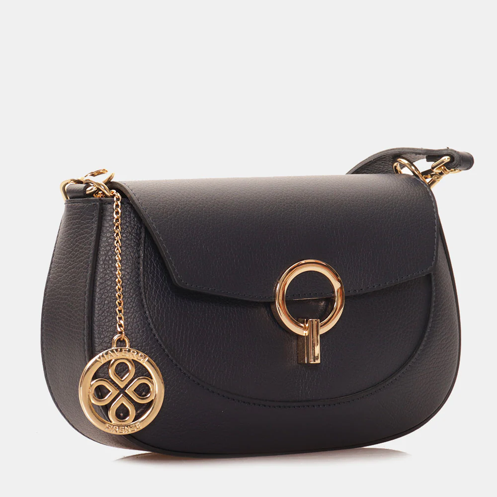 Borsa a Spalla con Tracolla VIAVERDI in Pelle Blu Made in Italy linea Montalcino - Image 6