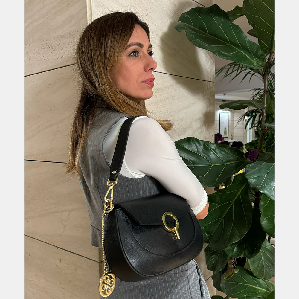 Borsa a Spalla con Tracolla VIAVERDI in Pelle Color Cuoio Made in Italy linea Montalcino - Image 12