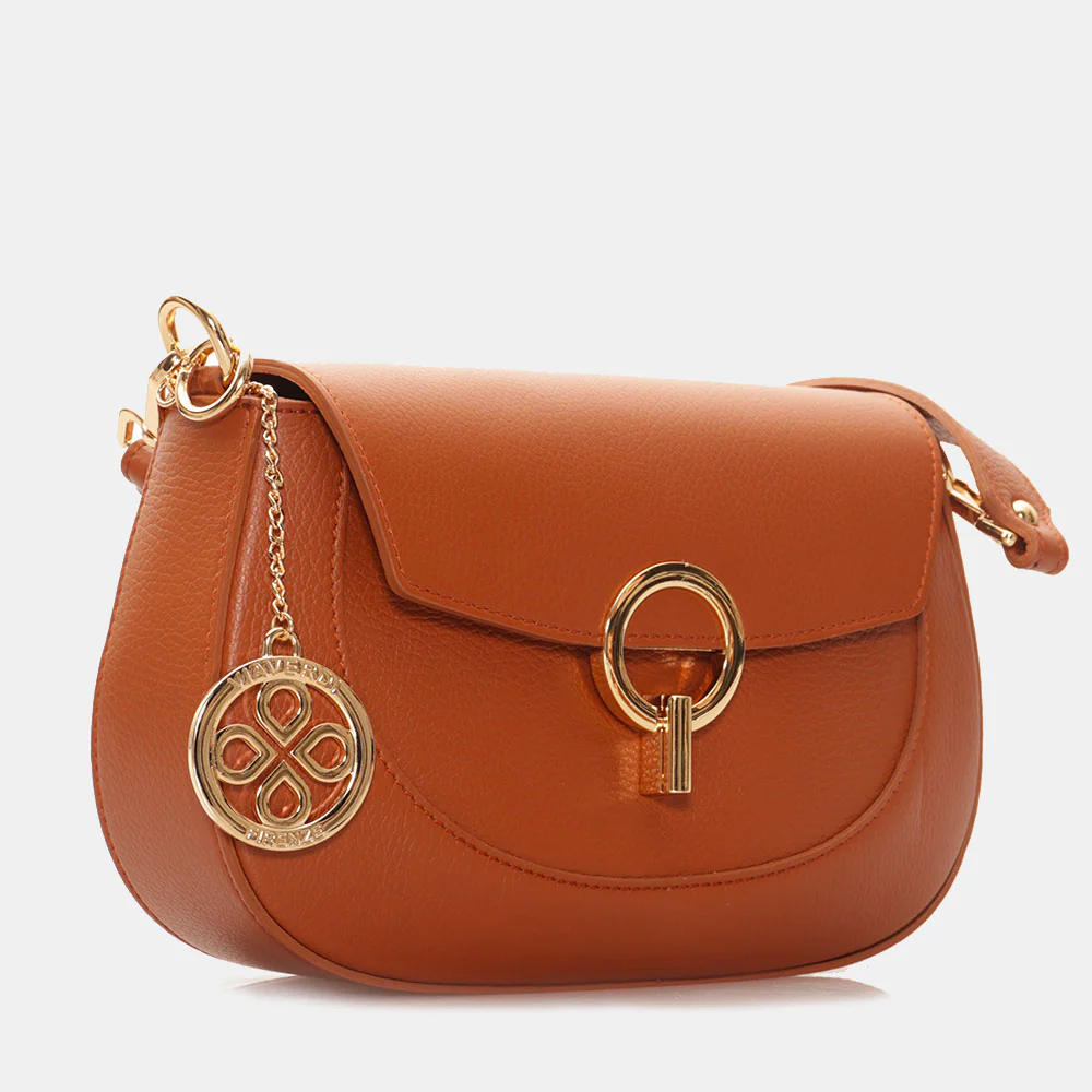 Borsa a Spalla con Tracolla VIAVERDI in Pelle Color Cuoio Made in Italy linea Montalcino - Image 4