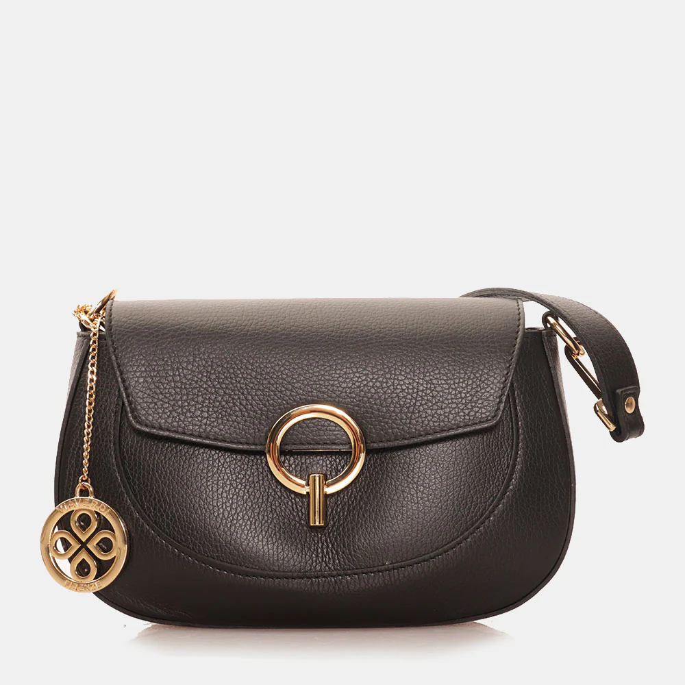 Borsa a Spalla con Tracolla VIAVERDI in Pelle Nera Made in Italy linea Montalcino