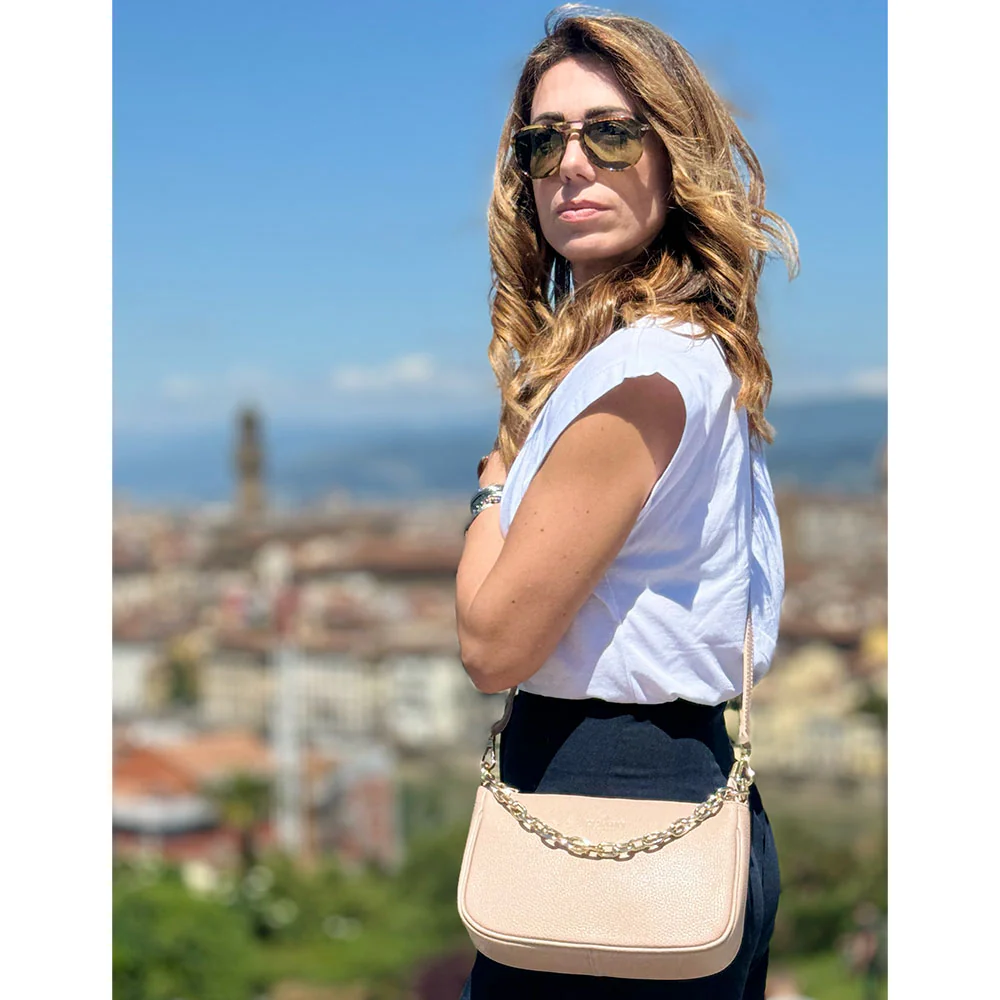 Borsa a Spalla in Pelle Beige con Tracolla VIAVERDI Made in Italy - Image 7