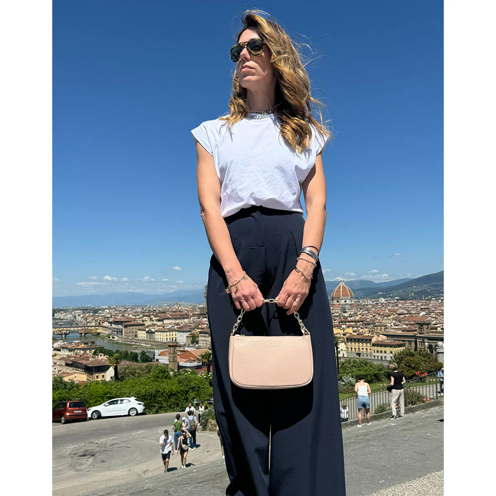 Borsa a Spalla in Pelle Beige con Tracolla VIAVERDI Made in Italy - Image 8