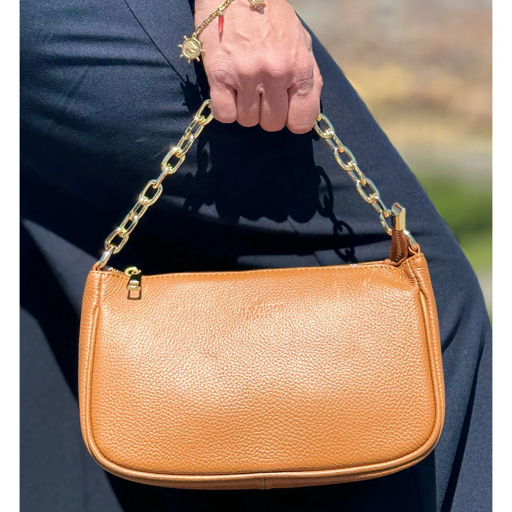 Borsa a Spalla in Pelle Marrone con Tracolla VIAVERDI Made in Italy - Image 10