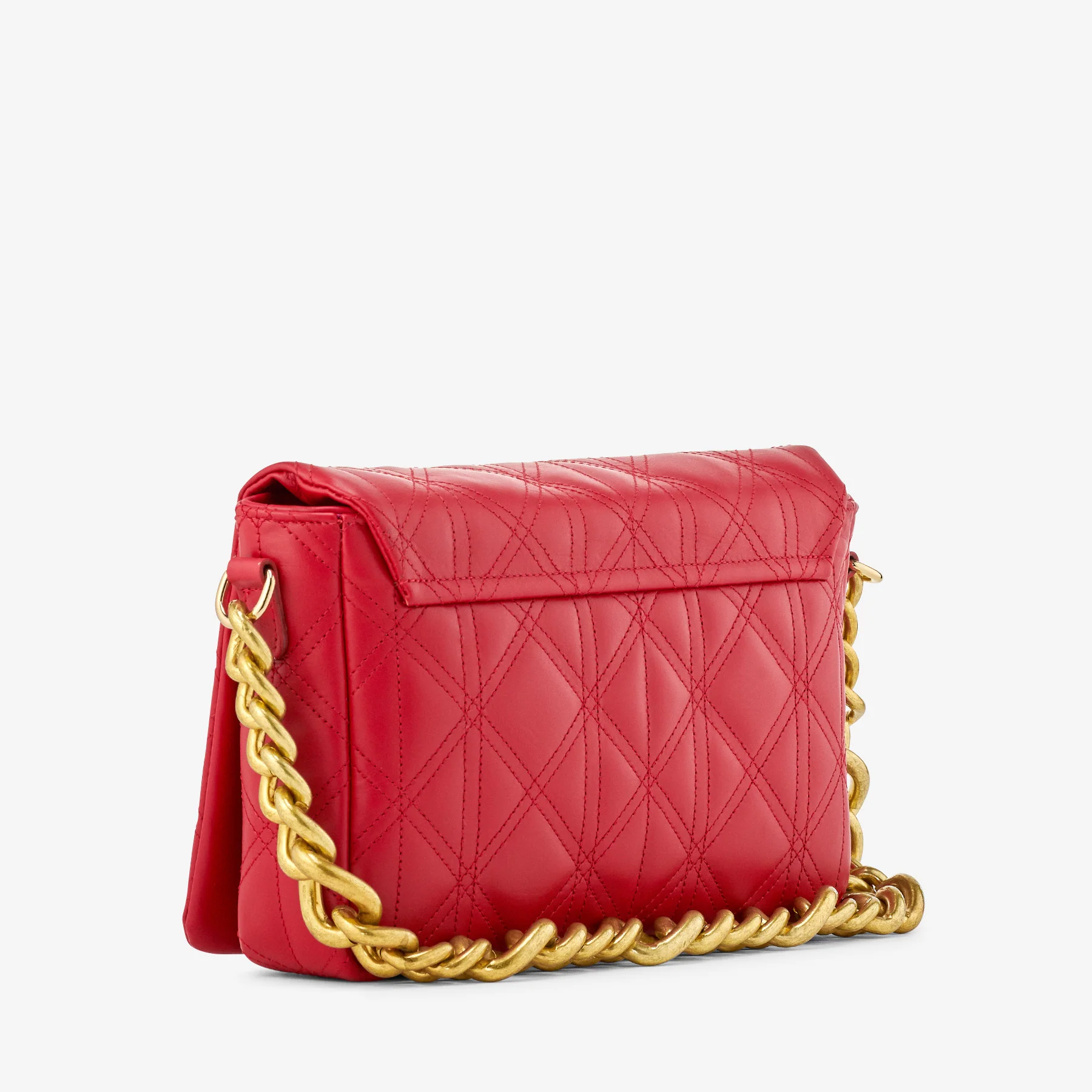 Borsa a Spalla in Pelle Matelassé Rossa con Catena VIA VERDI Made in Italy - Image 2