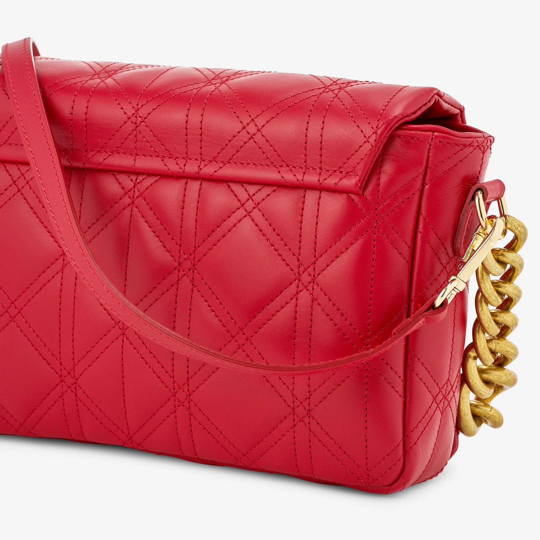 Borsa a Spalla in Pelle Matelassé Rossa con Catena VIA VERDI Made in Italy - Image 4