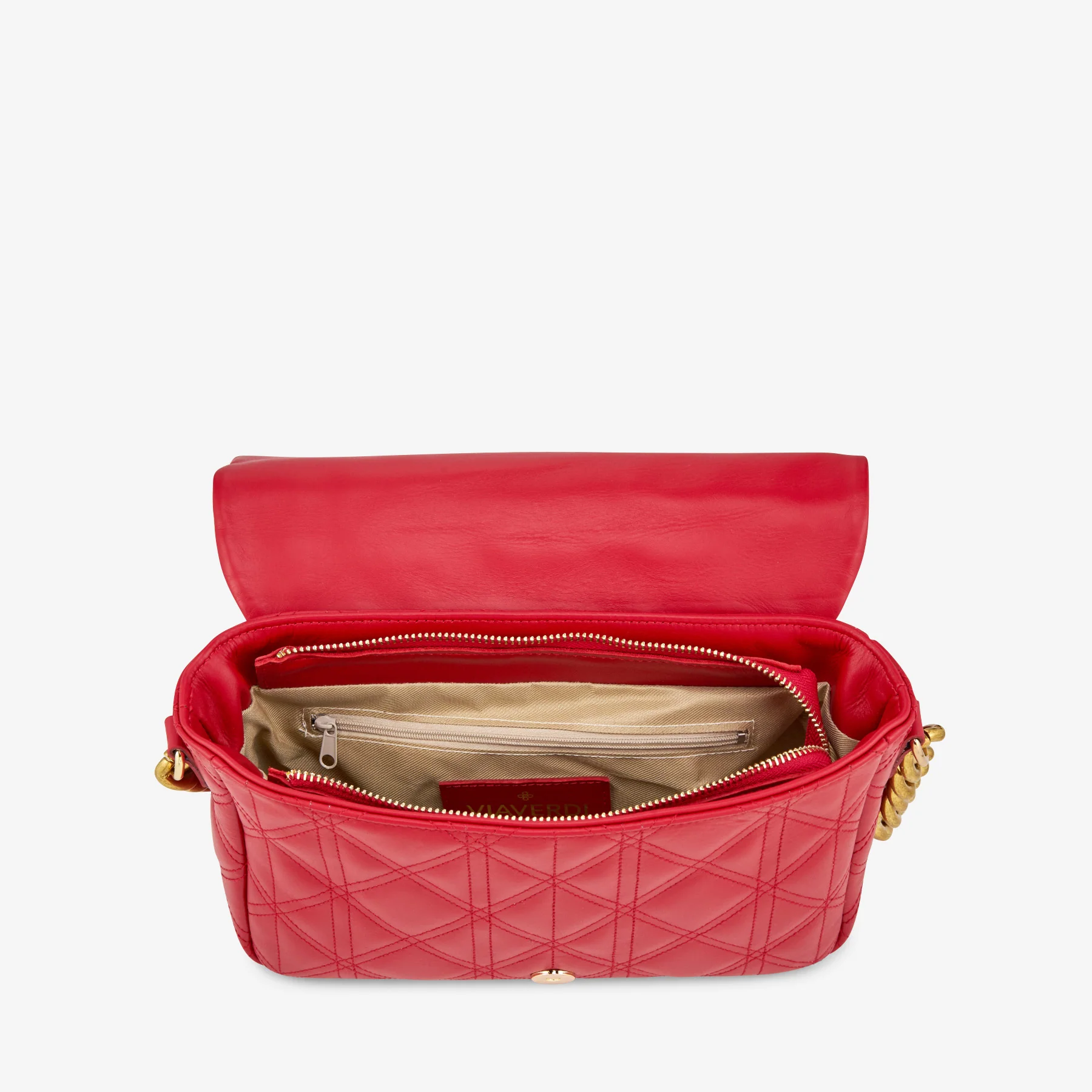 Borsa a Spalla in Pelle Matelassé Rossa con Catena VIA VERDI Made in Italy - Image 5