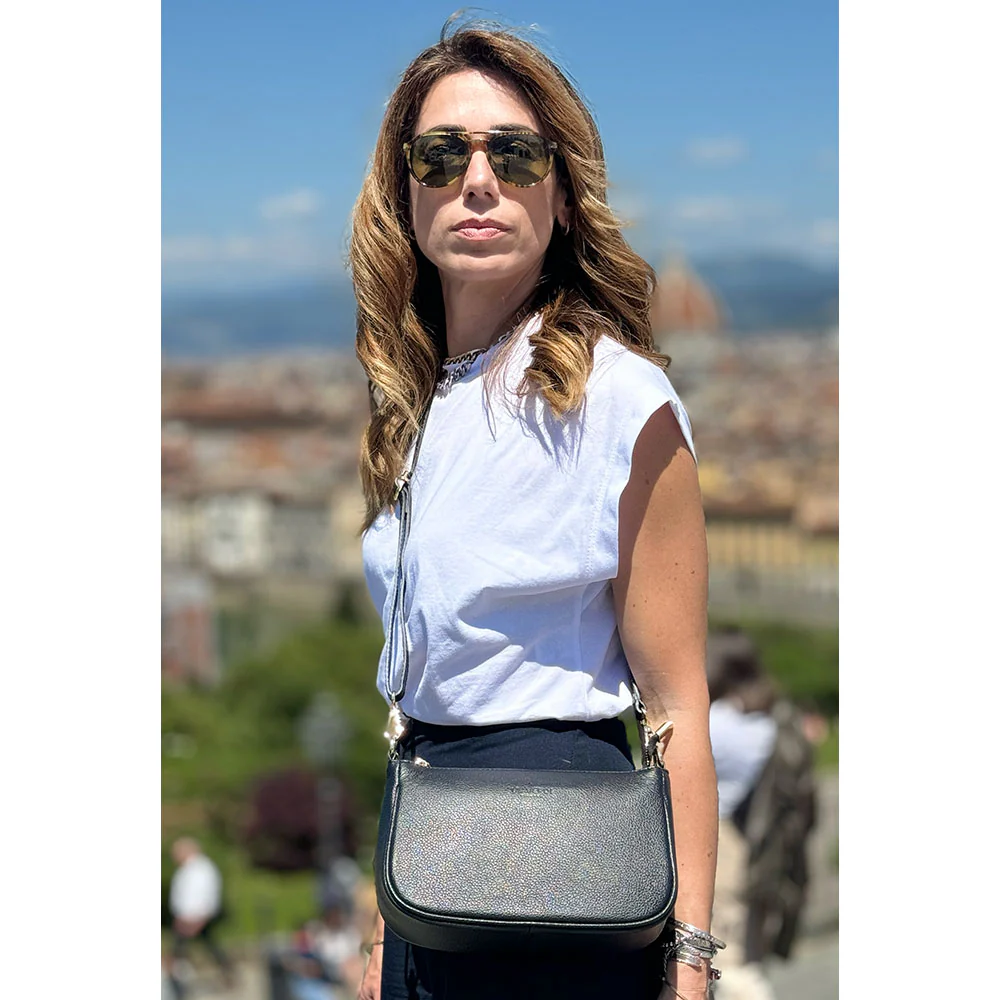 Borsa a Spalla in Pelle Nera con Tracolla VIAVERDI Made in Italy - Image 3