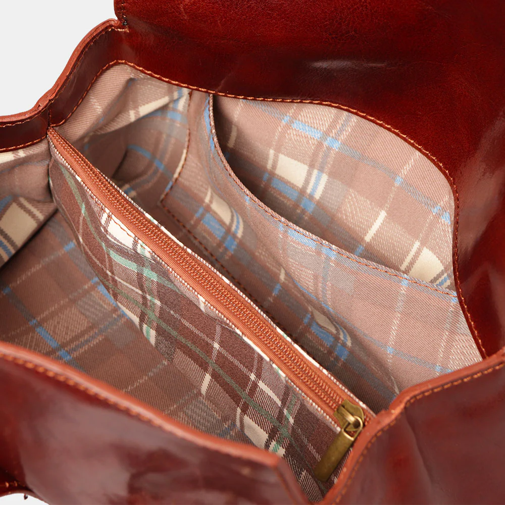 Borsa a Spalla VIAVERDI in Pelle Marrone Made in Italy linea Firenze - Image 8