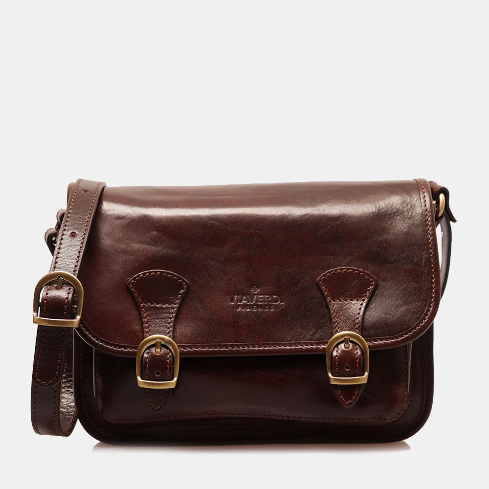 Borsa a tracolla VIAVERDI in Pelle Marrone Made in Italy linea Firenze