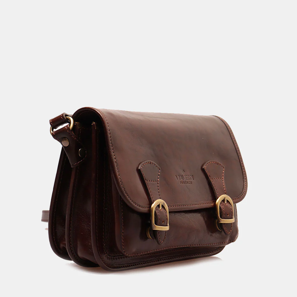Borsa a tracolla VIAVERDI in Pelle Marrone Made in Italy linea Firenze - Image 3