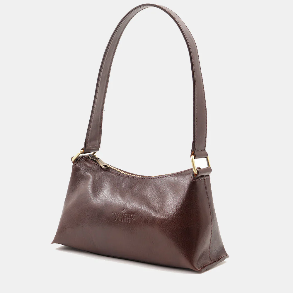 Borsa a Spalla VIAVERDI in Pelle Marrone Testa di Moro Made in Italy linea Firenze - Image 3