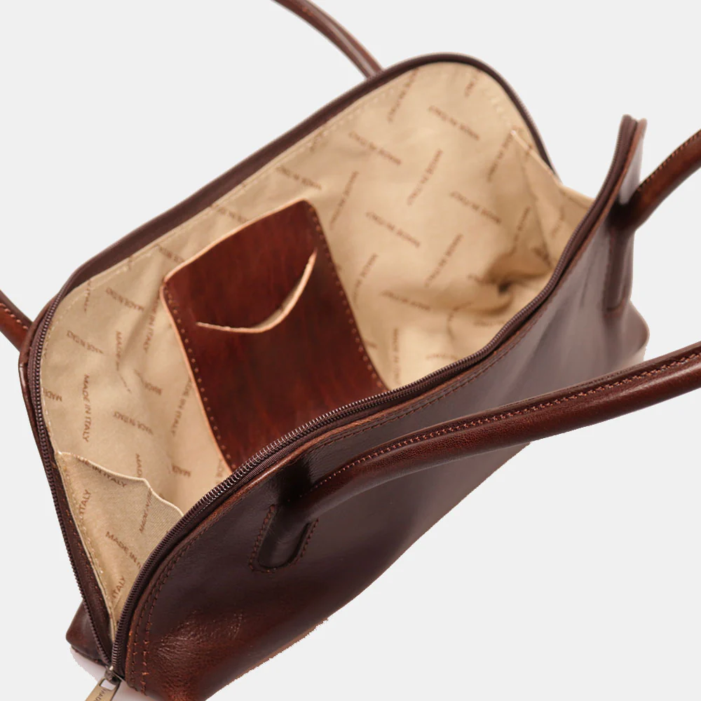 Borsa a Spalla VIAVERDI in Pelle Marrone Testa di Moro Made in Italy linea Firenze - Image 8