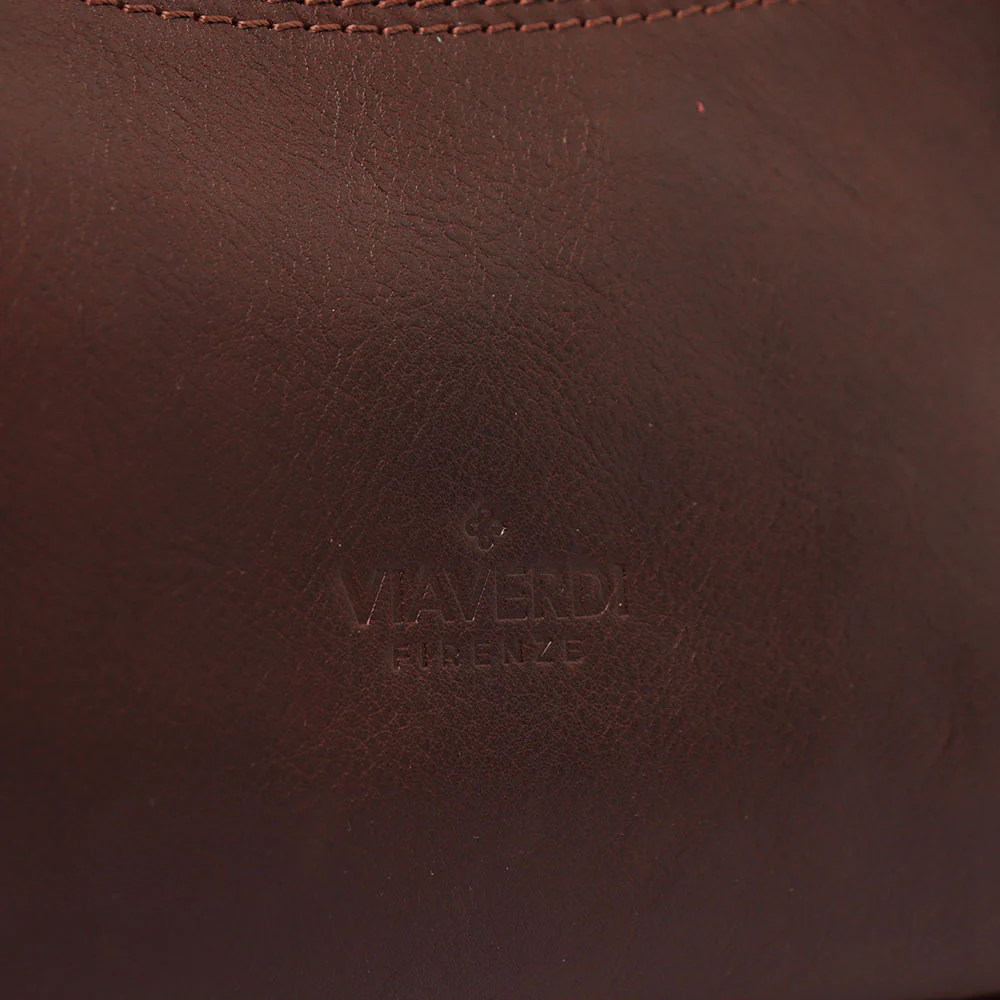 Borsa a Spalla VIAVERDI in Pelle Marrone Testa di Moro Made in Italy linea Firenze - Image 9