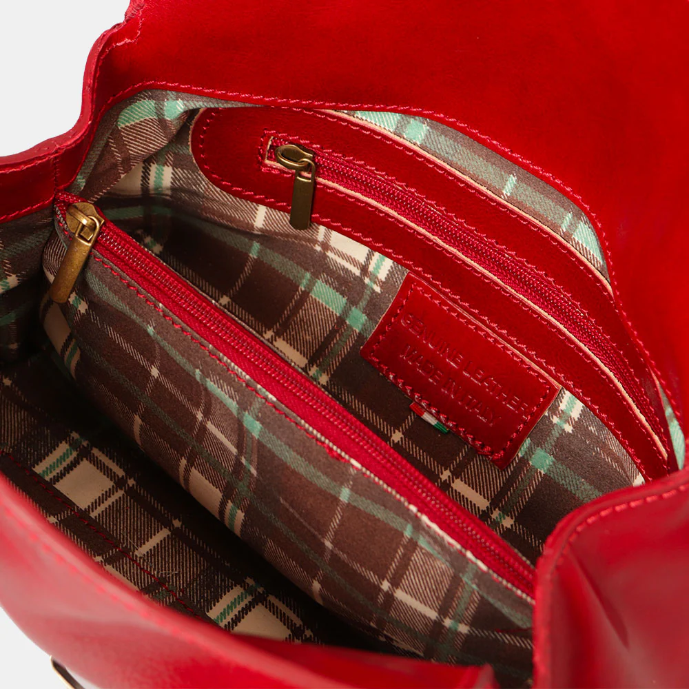 Borsa a Spalla VIAVERDI in Pelle Rossa Made in Italy linea Firenze - Image 6