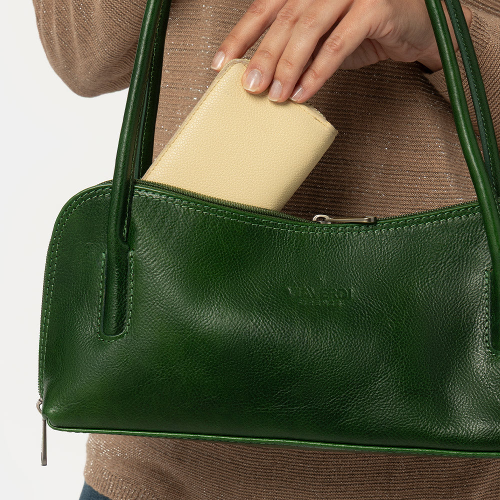 Borsa a Spalla VIAVERDI in Pelle Verde Made in Italy linea Firenze - Image 8