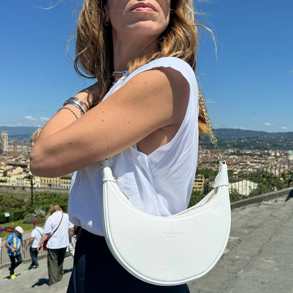 Borsa a Tracolla in Pelle Bianca VIAVERDI Made in Italy - Image 8