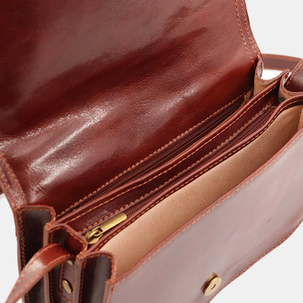 Borsa a Tracolla VIAVERDI in Pelle Marrone Made in Italy linea Firenze - Image 6