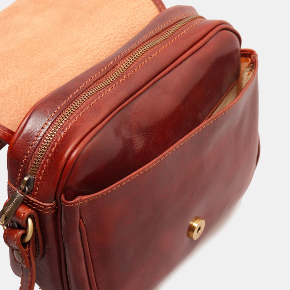 Borsa a Tracolla VIAVERDI in Pelle Marrone Made in Italy linea Firenze - Image 8