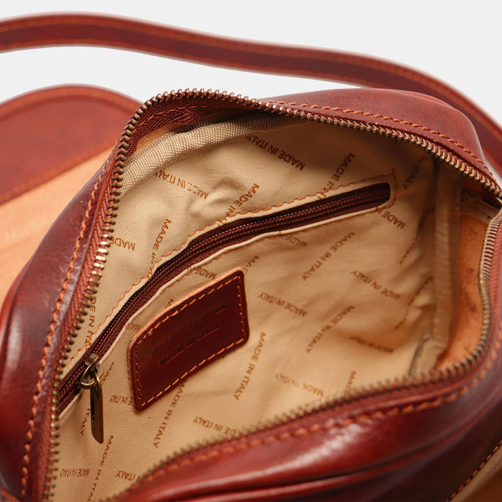 Borsa a Tracolla VIAVERDI in Pelle Marrone Made in Italy linea Firenze - Image 9