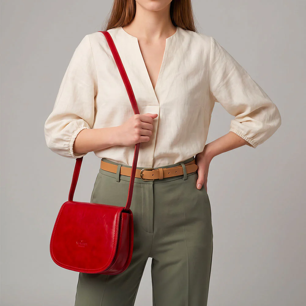 Borsa a Tracolla VIAVERDI in Pelle Rossa Made in Italy linea Firenze - Image 2