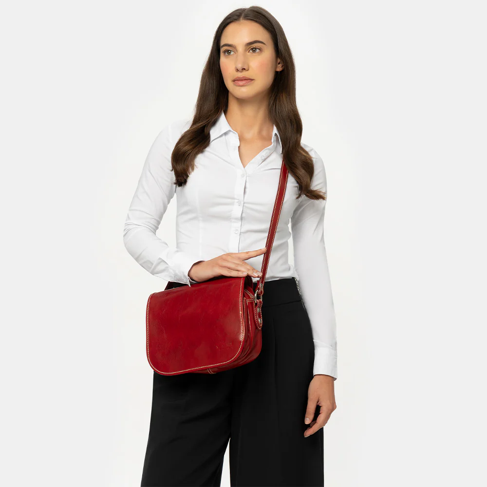 Borsa a Tracolla VIAVERDI in Pelle Rossa Made in Italy linea Firenze - Image 2