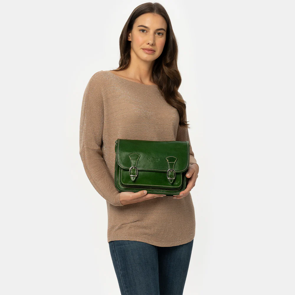 Borsa a tracolla VIAVERDI in Pelle Verde Made in Italy linea Firenze - Image 3