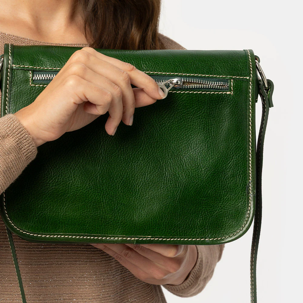 Borsa a tracolla VIAVERDI in Pelle Verde Made in Italy linea Firenze - Image 5