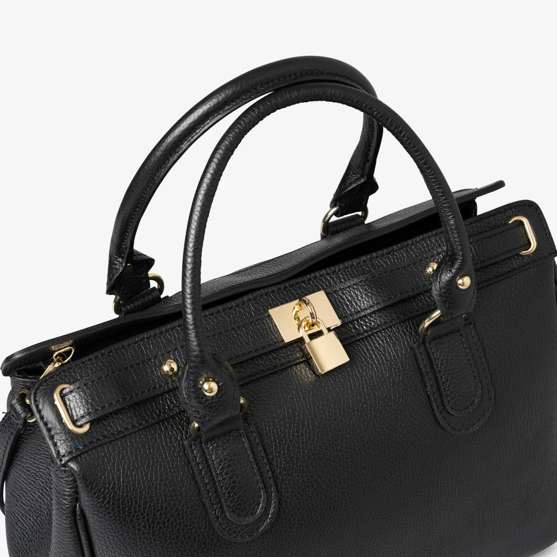 Borsa Bauletto Grande a Mano con Tracolla VIAVERDI in Pelle Nera Made in Italy linea Artimino - Image 4