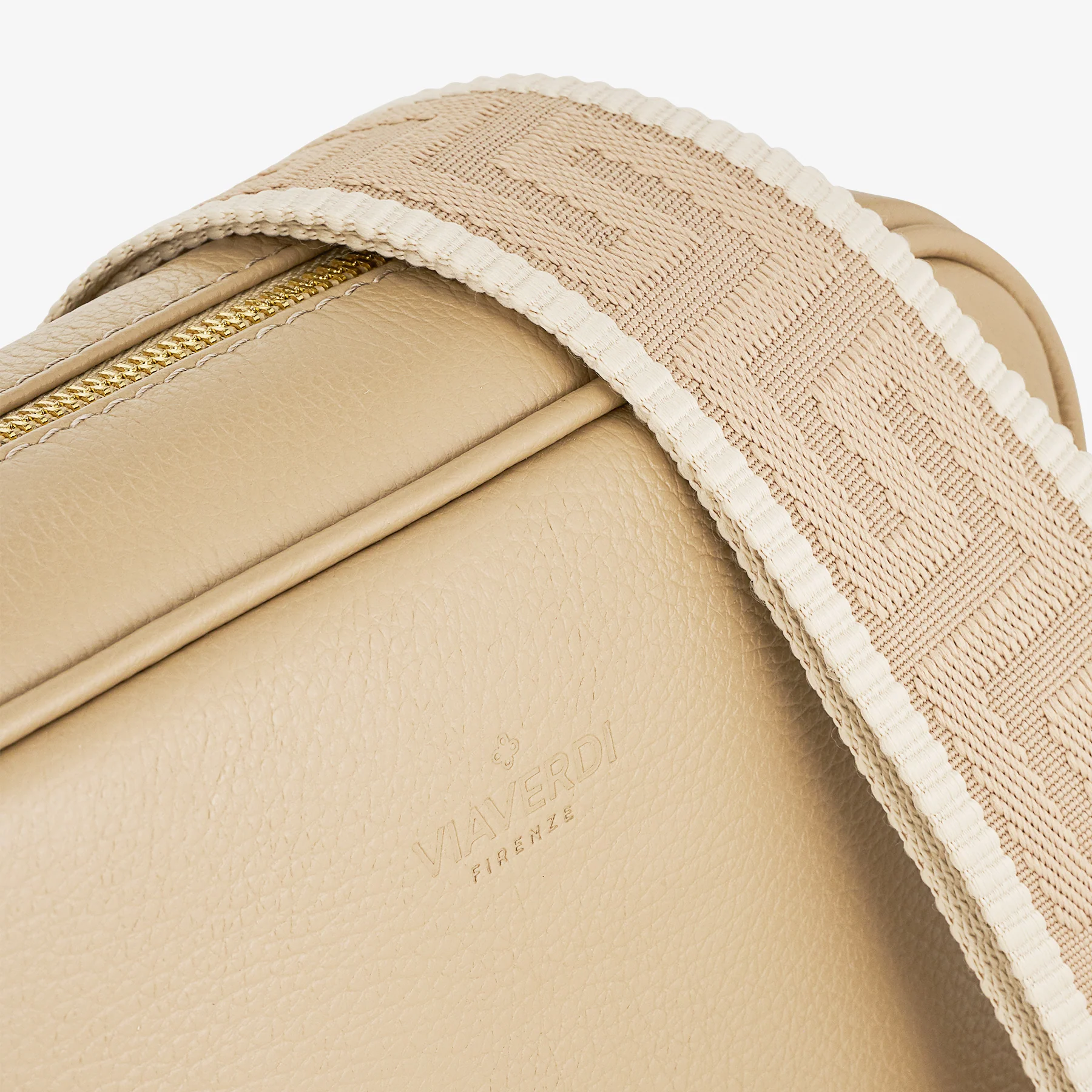 Borsa Camera Bag Media in Pelle Beige con Tracolla VIAVERDI Made in Italy - Image 5