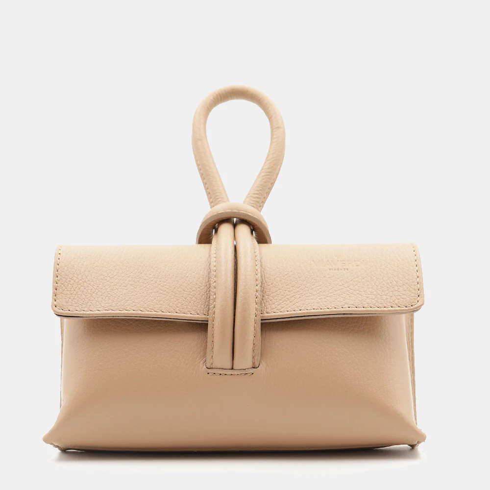 Borsa Clutch a Mano con Tracolla VIAVERDI in Pelle Beige Made in Italy linea Castiglione
