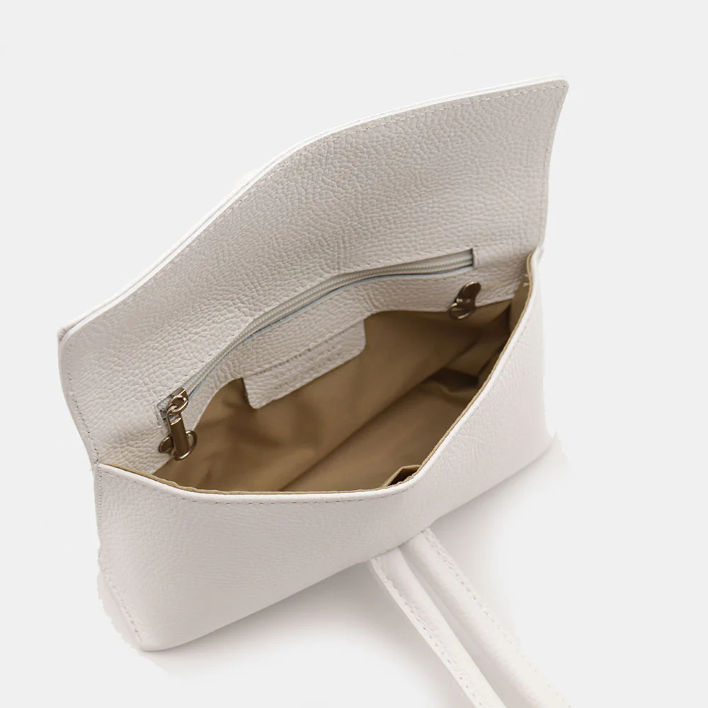 Borsa Clutch a Mano con Tracolla VIAVERDI in Pelle Bianca Made in Italy linea Castiglione - Image 10