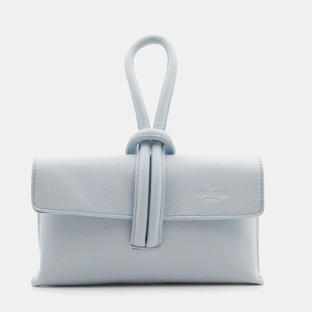 Borsa Clutch a Mano con Tracolla VIAVERDI in Pelle Celeste Made in Italy linea Castiglione