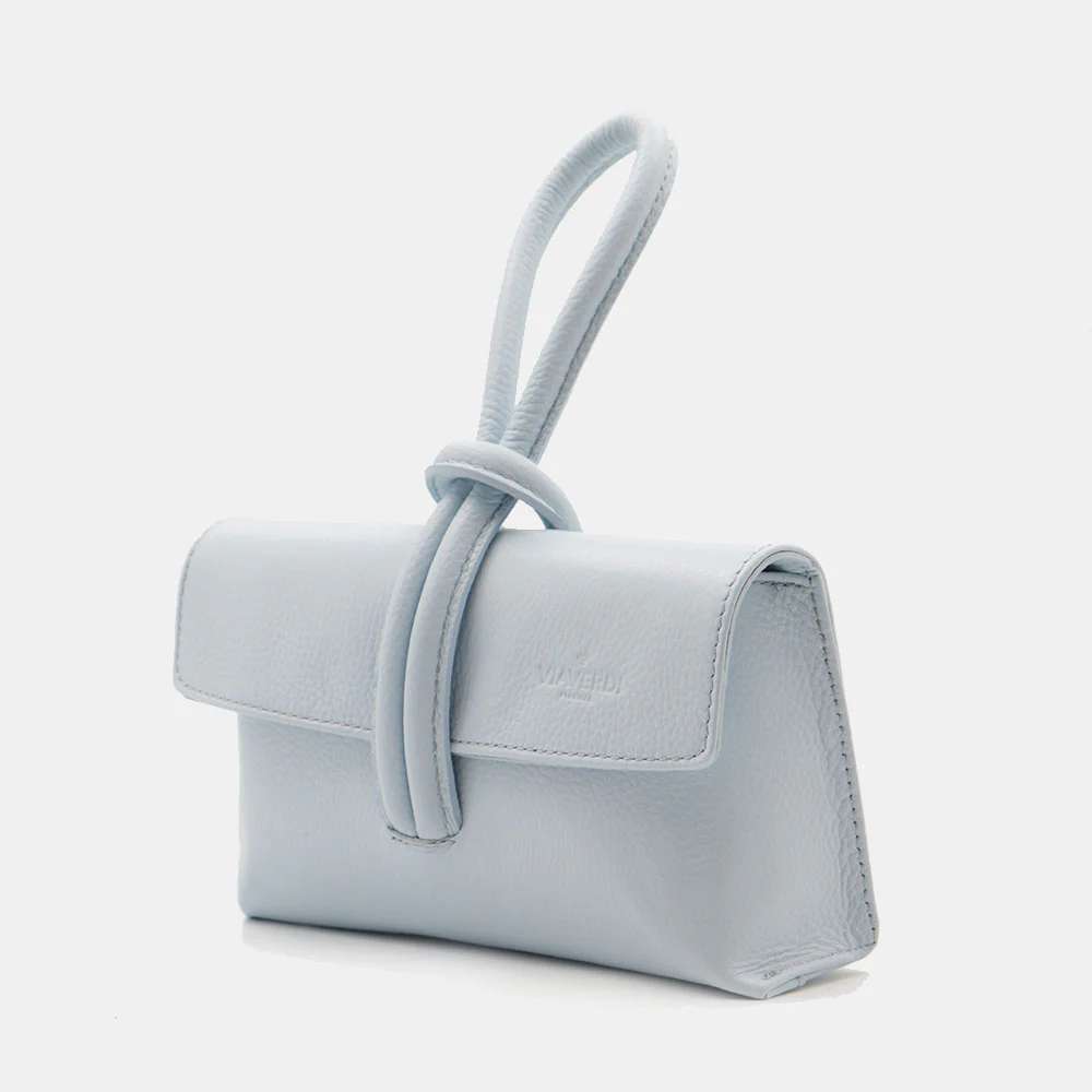 Borsa Clutch a Mano con Tracolla VIAVERDI in Pelle Celeste Made in Italy linea Castiglione - Image 3