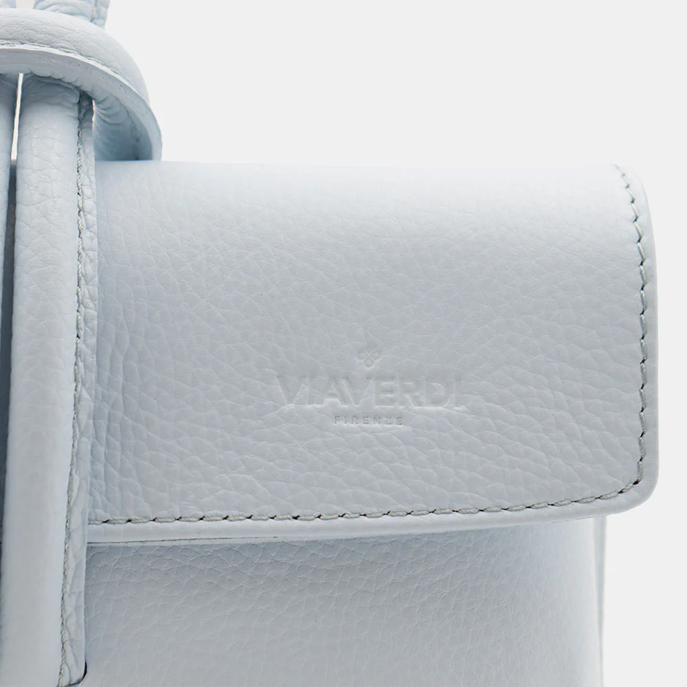 Borsa Clutch a Mano con Tracolla VIAVERDI in Pelle Celeste Made in Italy linea Castiglione - Image 8