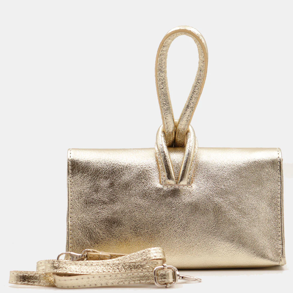 Borsa Clutch a Mano con Tracolla VIAVERDI in Pelle Oro Made in Italy linea Castiglione - Image 6