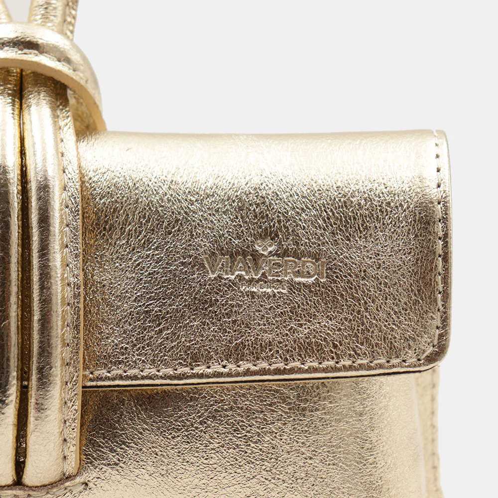Borsa Clutch a Mano con Tracolla VIAVERDI in Pelle Oro Made in Italy linea Castiglione - Image 9