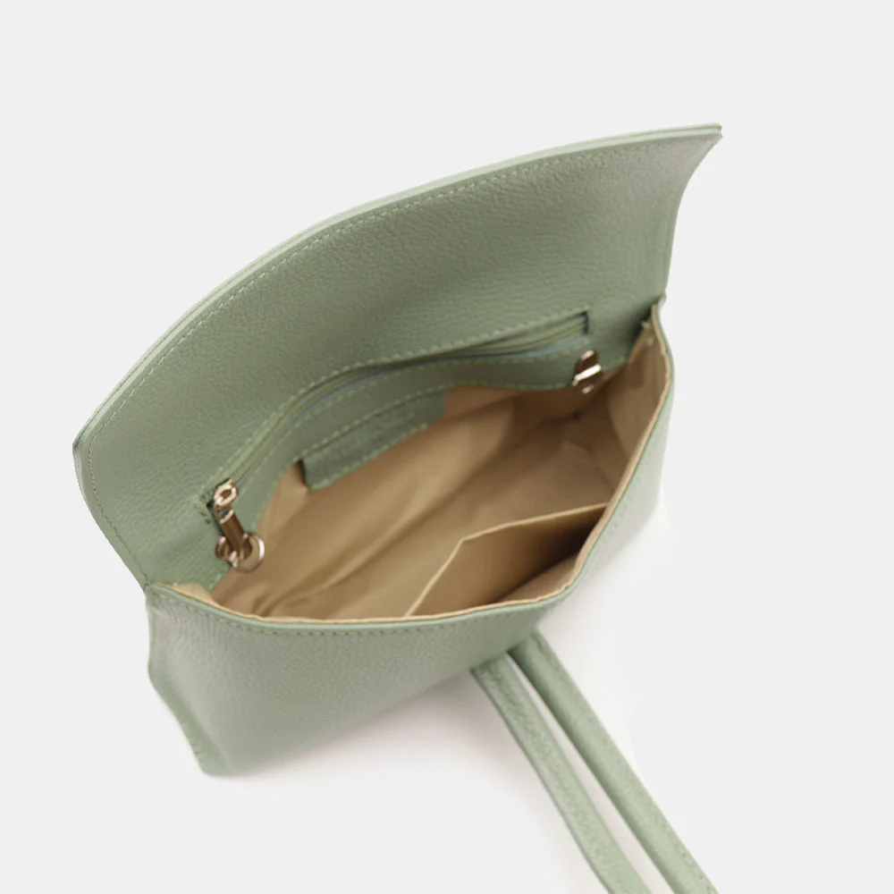 Borsa Clutch a Mano con Tracolla VIAVERDI in Pelle Verde Menta Made in Italy linea Castiglione - Image 10
