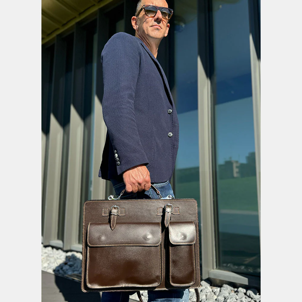 Borsa da Lavoro in Pelle Marrone VIAVERDI Made in Italy - Porta Ombrelli e Pc 15.6 - Image 6