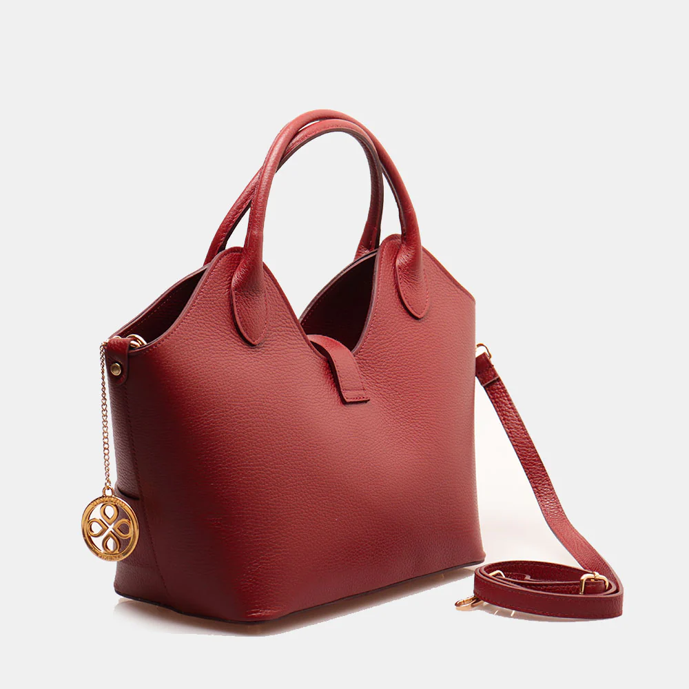 Borsa Donna a Mano con Tracolla VIAVERDI in Pelle Bordeaux Made in Italy linea Artimino - Image 3