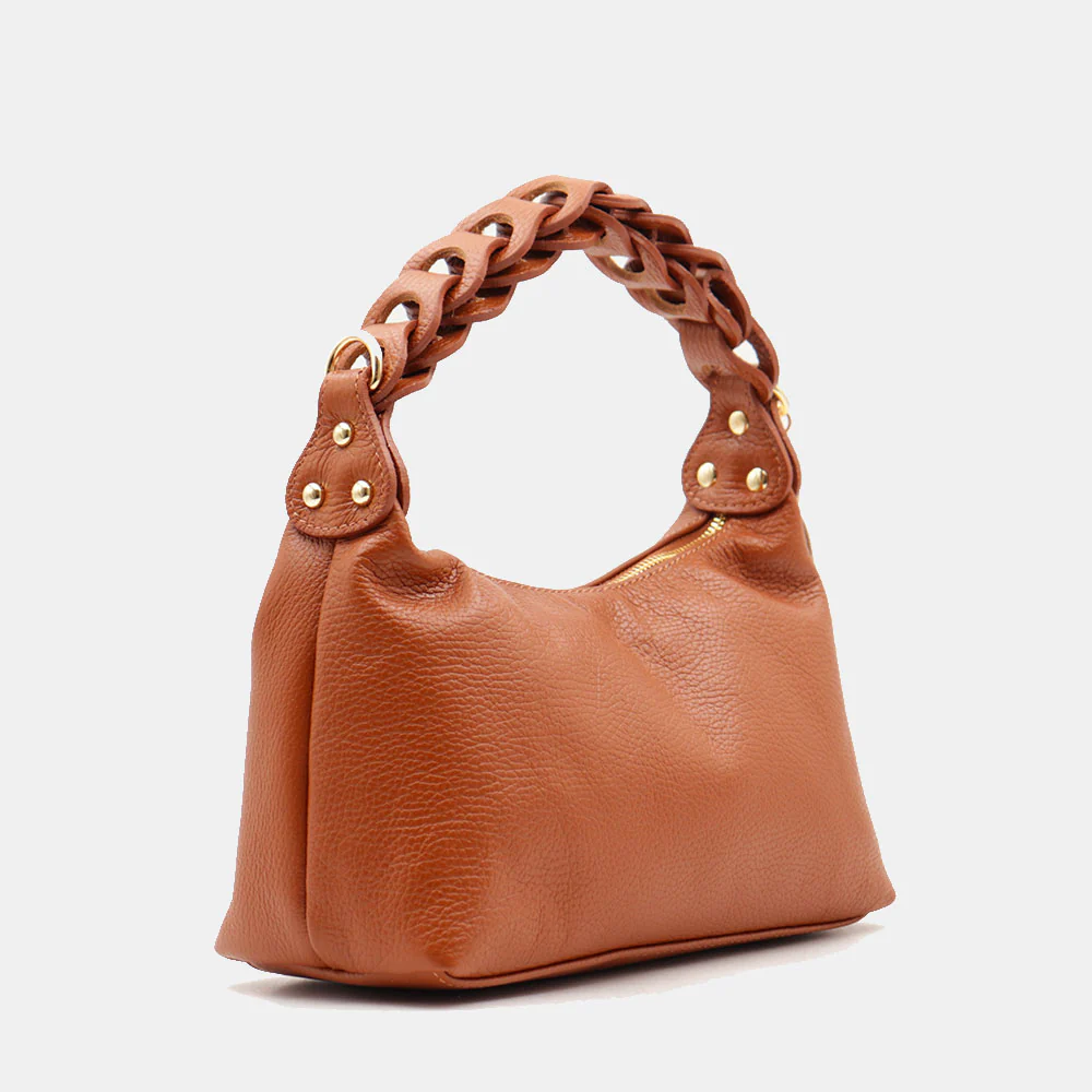 Borsa Donna a Mano con Tracolla VIAVERDI in Pelle color Cuoio Made in Italy linea Castiglione - Image 5