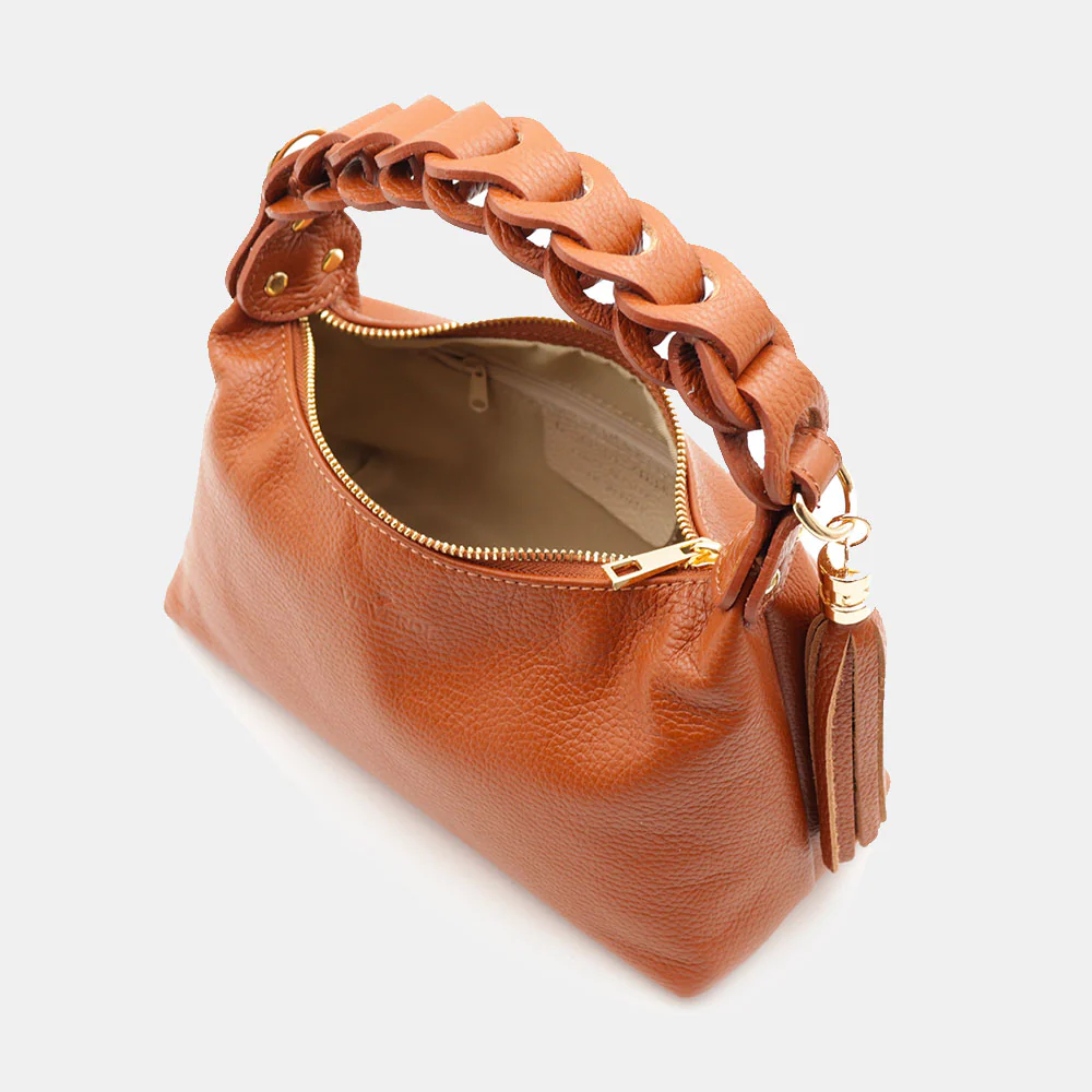 Borsa Donna a Mano con Tracolla VIAVERDI in Pelle color Cuoio Made in Italy linea Castiglione - Image 9