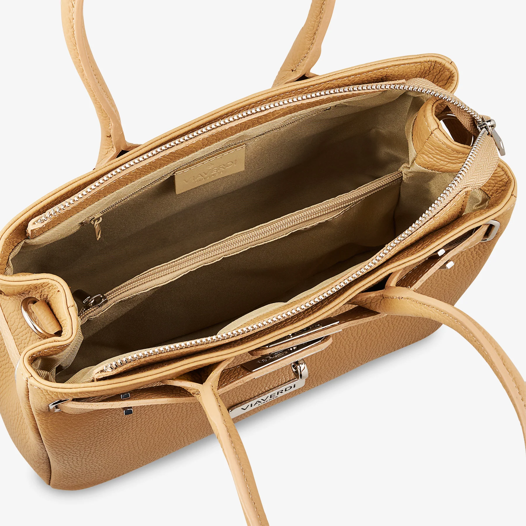 Borsa Donna a Mano con Tracolla VIAVERDI in Pelle Nocciola Made in Italy - Image 3