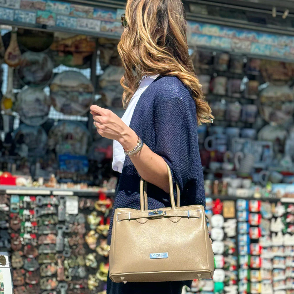 Borsa Donna a Mano con Tracolla VIAVERDI in Pelle Nocciola Made in Italy - Image 6