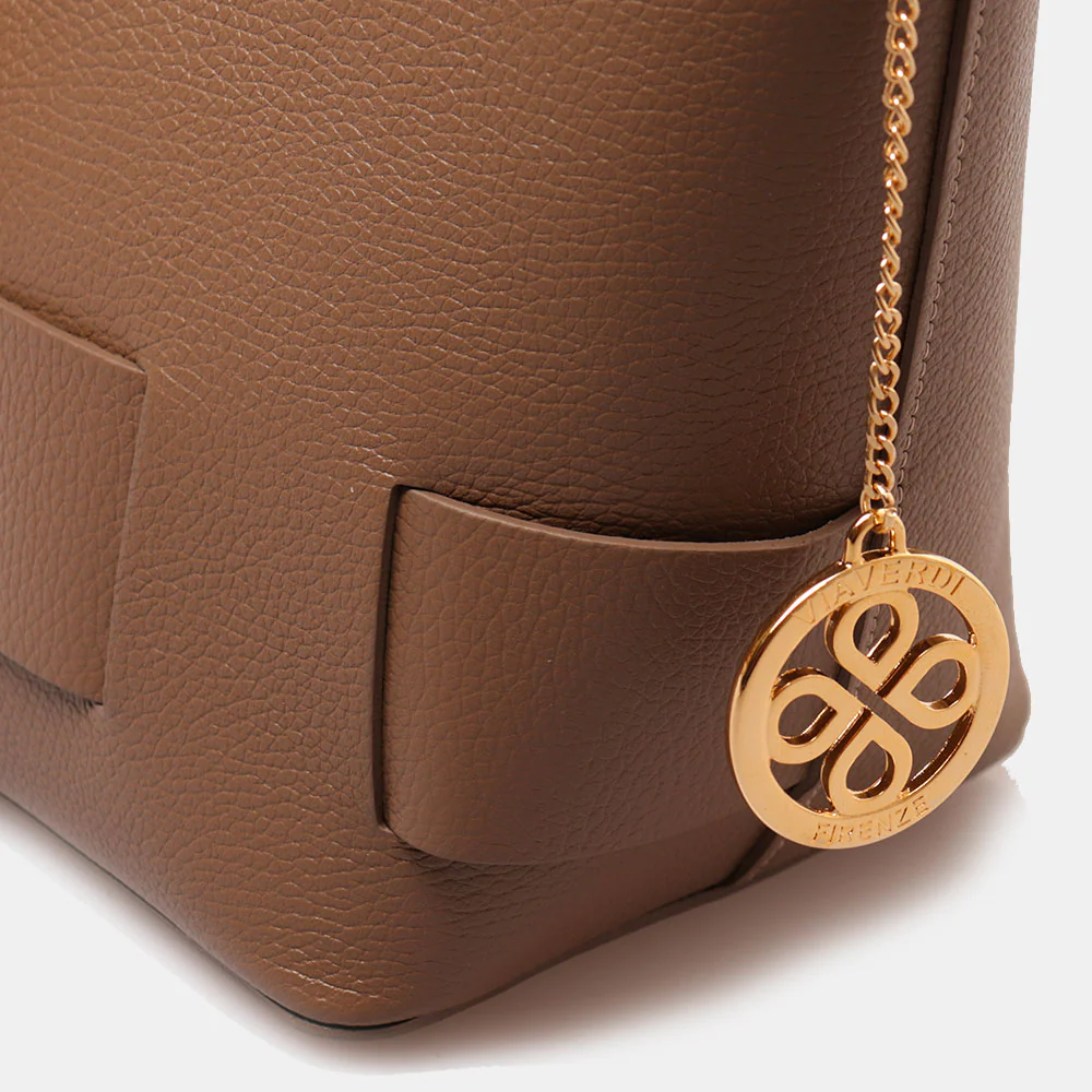 Borsa Donna a Mano con Tracolla VIAVERDI in Pelle Taupe Made in Italy linea Artimino - Image 10