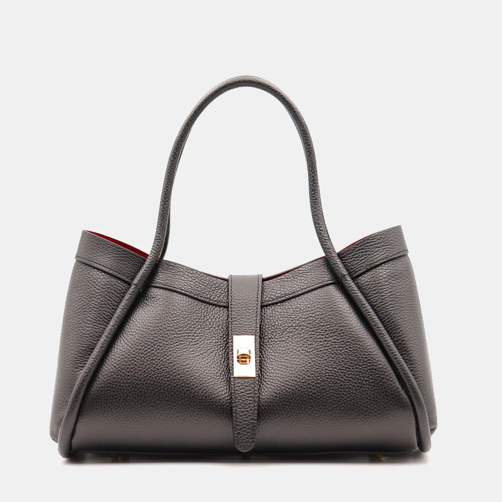 Borsa Donna a Mano VIAVERDI in Pelle Nera Made in Italy linea Cortona