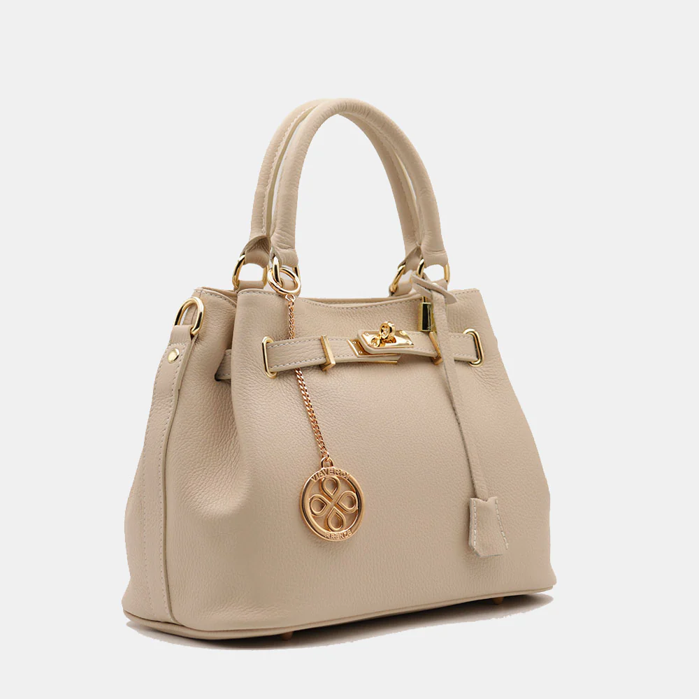 Borsa Donna a Mano VIAVERDI in Pelle Beige Made in Italy linea Artimino - Image 4