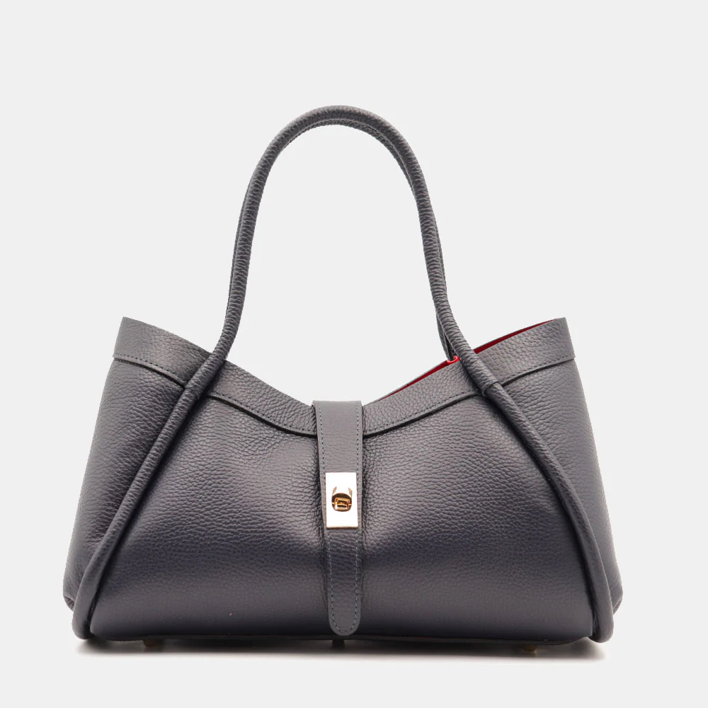 Borsa Donna a Mano VIAVERDI in Pelle Blu Made in Italy linea Cortona