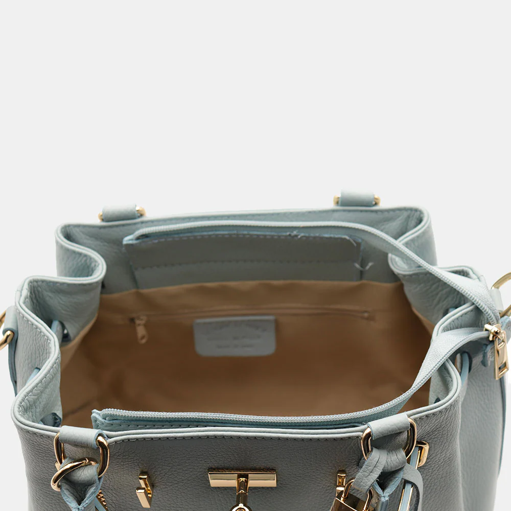 Borsa Donna a Mano VIAVERDI in Pelle Celeste Avio Made in Italy linea Artimino - Image 9
