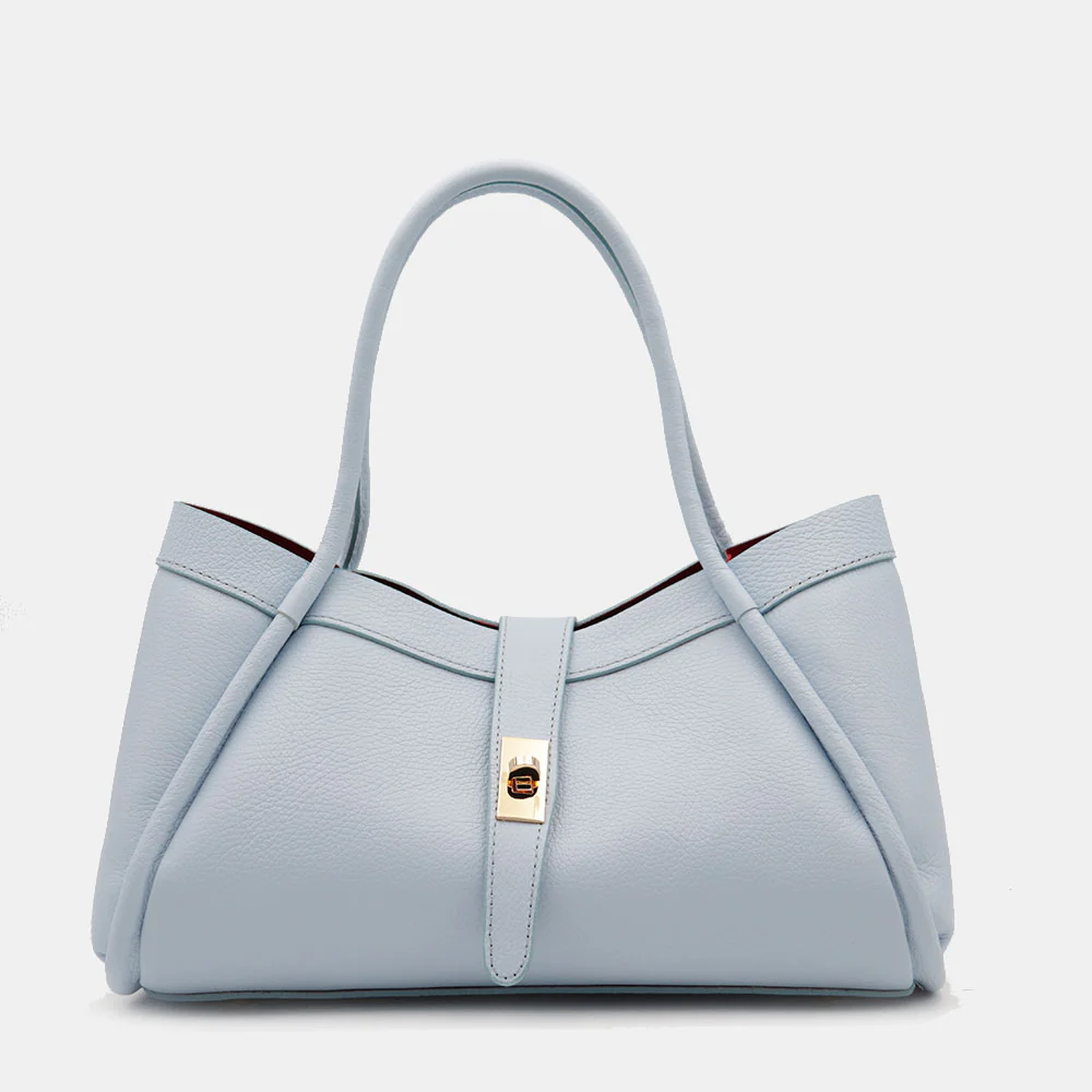 Borsa Donna a Mano VIAVERDI in Pelle Celeste Made in Italy linea Cortona